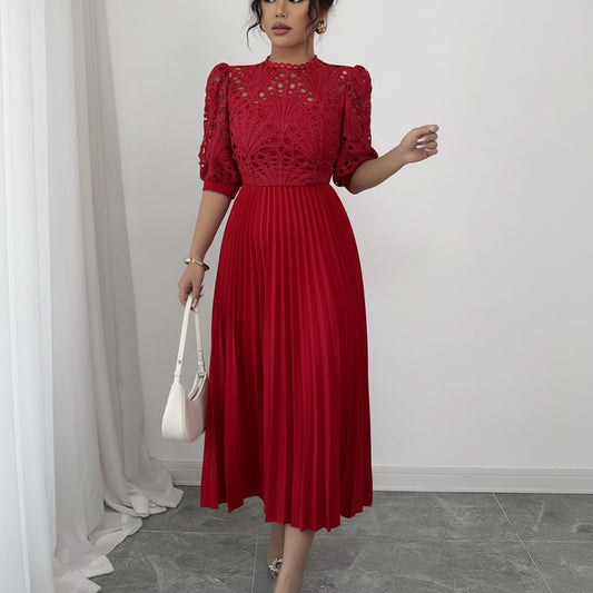 Pleated Square Neck Embroidered Dresses