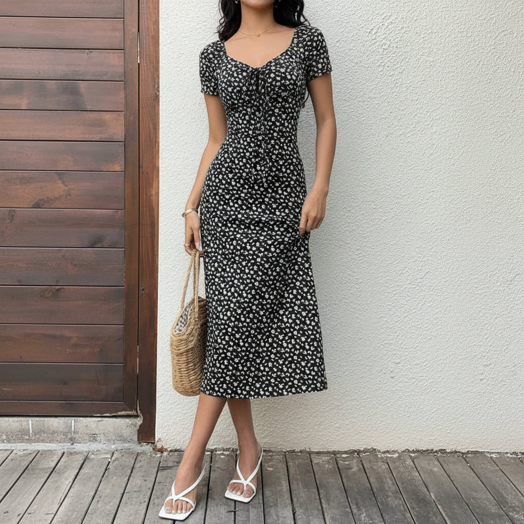 Floral Print Keyhole Maxi Dresses