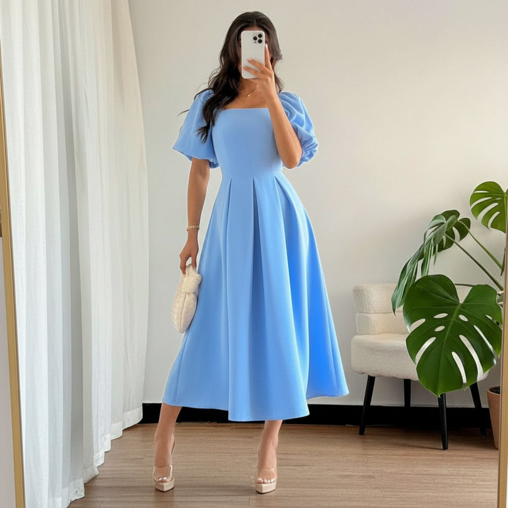 A Line Ruffle Hem Pleated Midi Dress