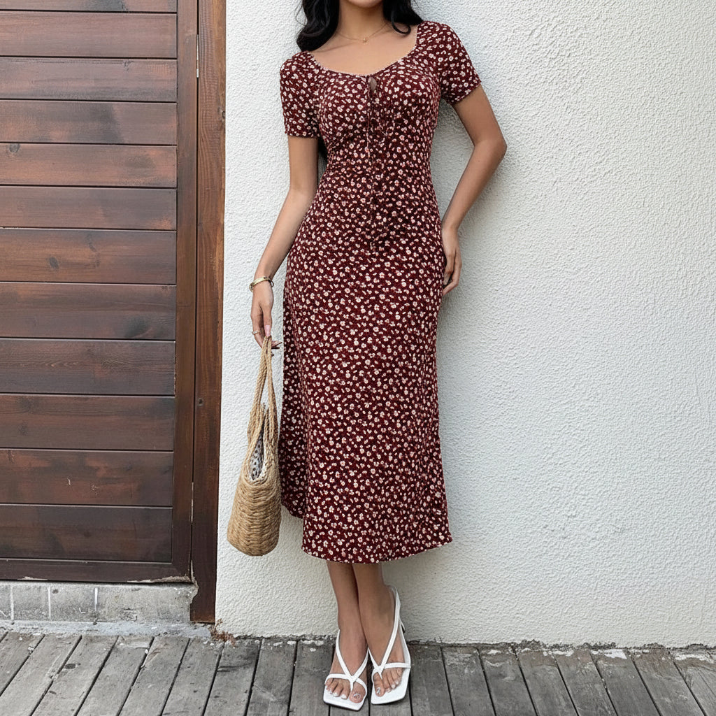 Floral Print Keyhole Maxi Dresses