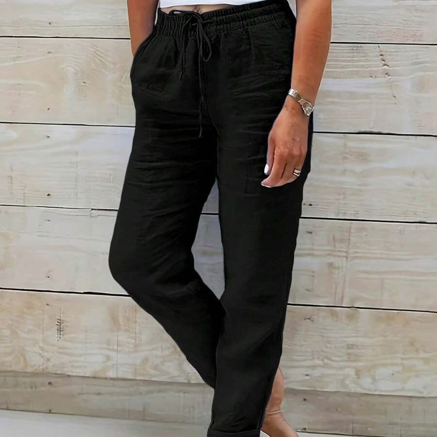 Elastic Waist Cropped Summer Pants with Drawstring