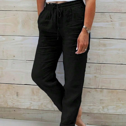 Elastic Waist Cropped Summer Pants with Drawstring