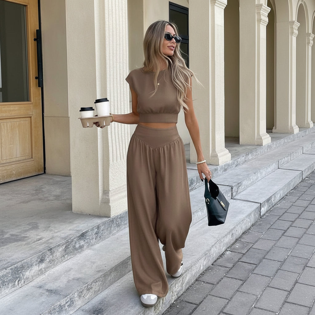 Elegant Casual Cropped Summer Pants Set