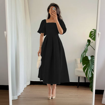 A Line Ruffle Hem Pleated Midi Dress