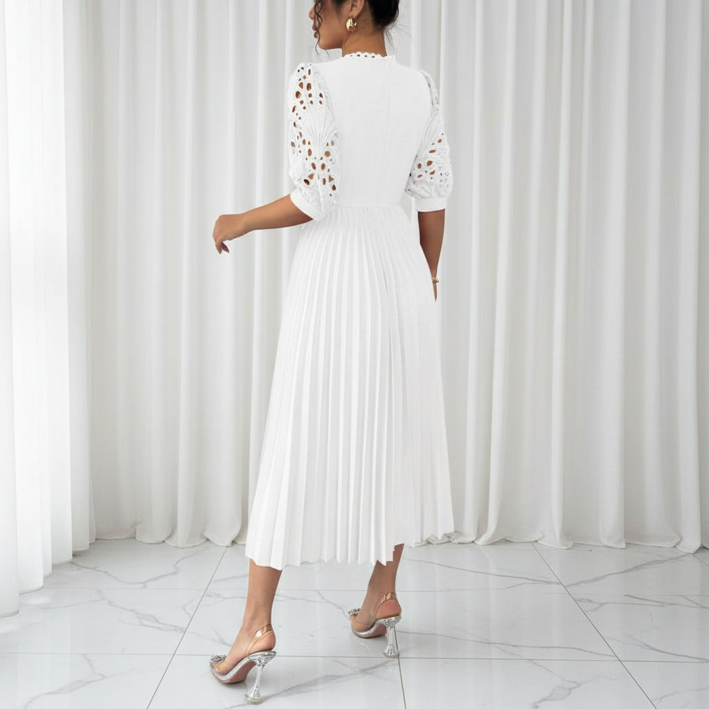 Pleated Square Neck Embroidered Dresses
