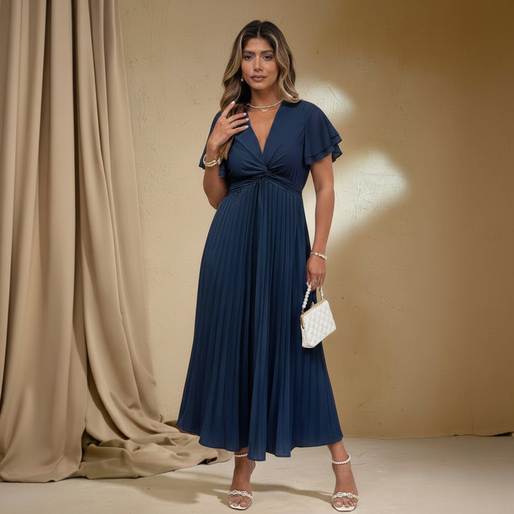 Plus Size Pleated Square Neck Dresses