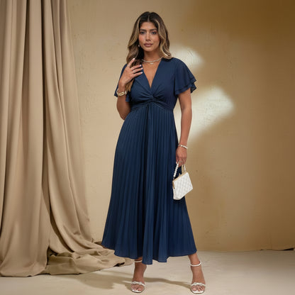 Plus Size Pleated Square Neck Dresses