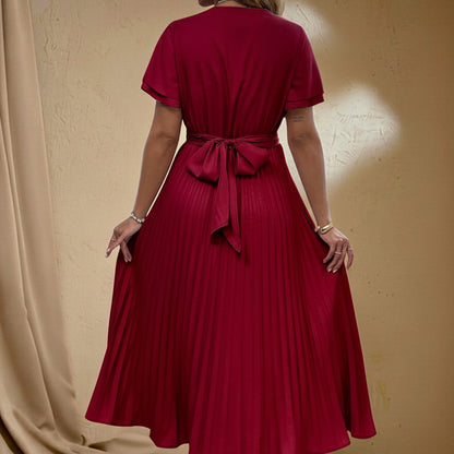 Plus Size Pleated Square Neck Dresses