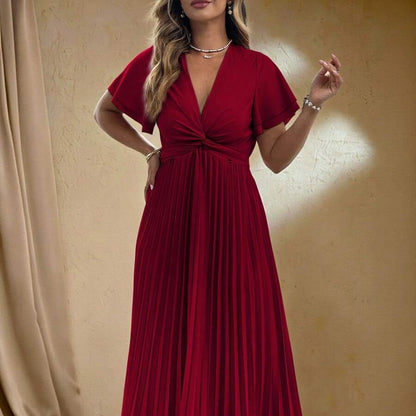 Plus Size Pleated Square Neck Dresses