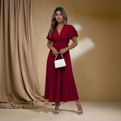 Plus Size Pleated Square Neck Dresses