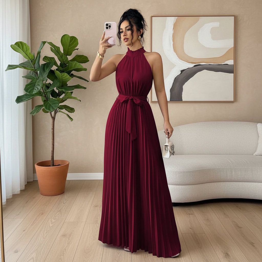 Romantic Women’s Pleated Midi Dresses with Ruffle Collar
