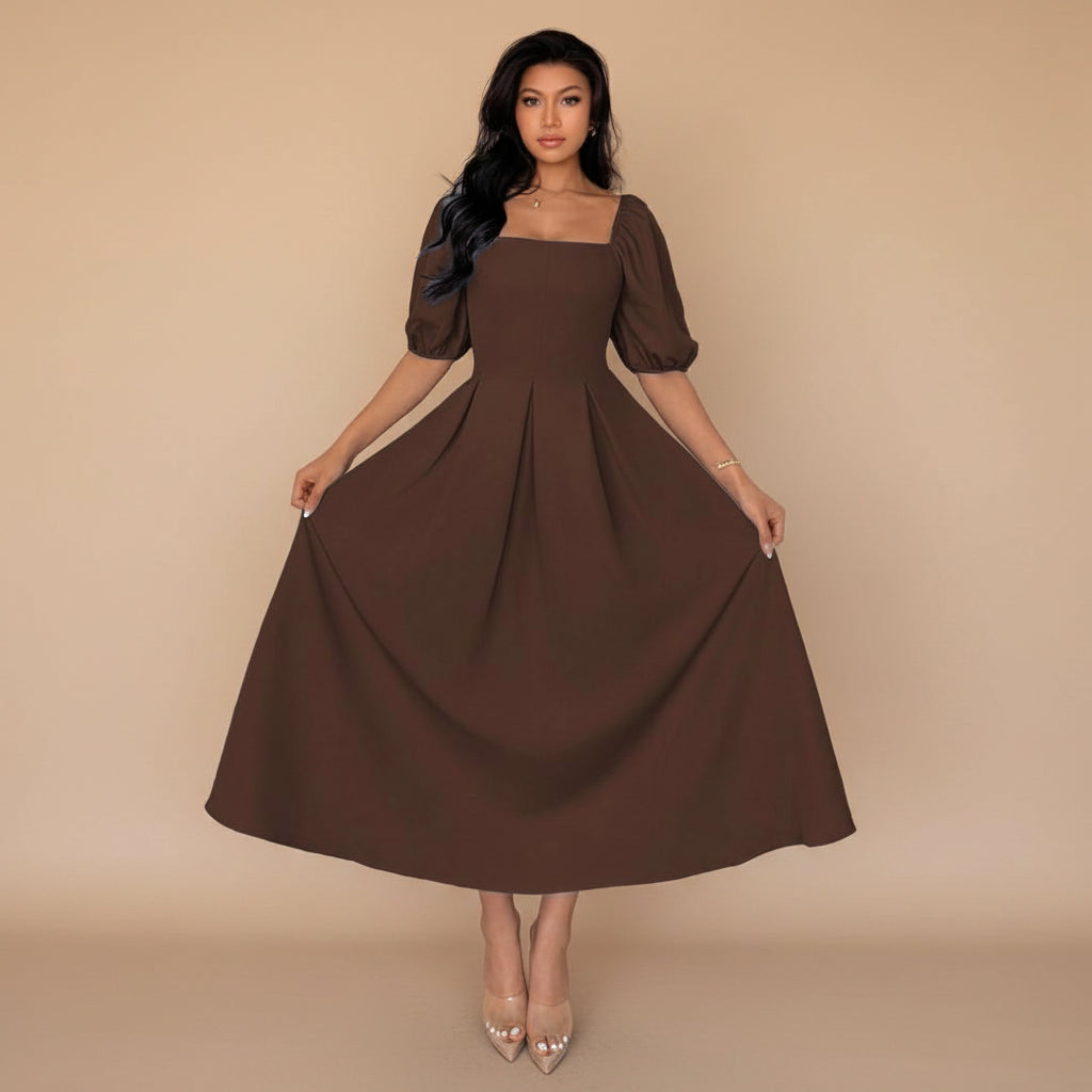 A Line Ruffle Hem Pleated Midi Dress