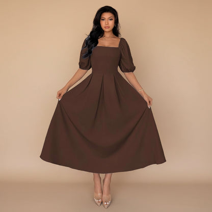 A Line Ruffle Hem Pleated Midi Dress