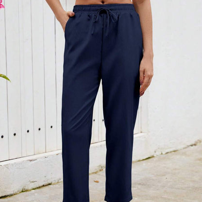 Elastic Waist Cropped Summer Pants with Drawstring