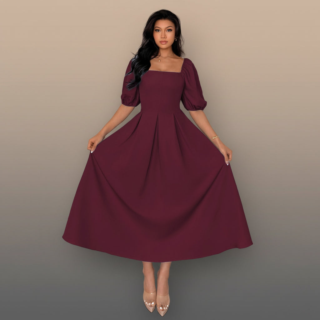 A Line Ruffle Hem Pleated Midi Dress