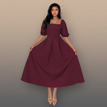 A Line Ruffle Hem Pleated Midi Dress