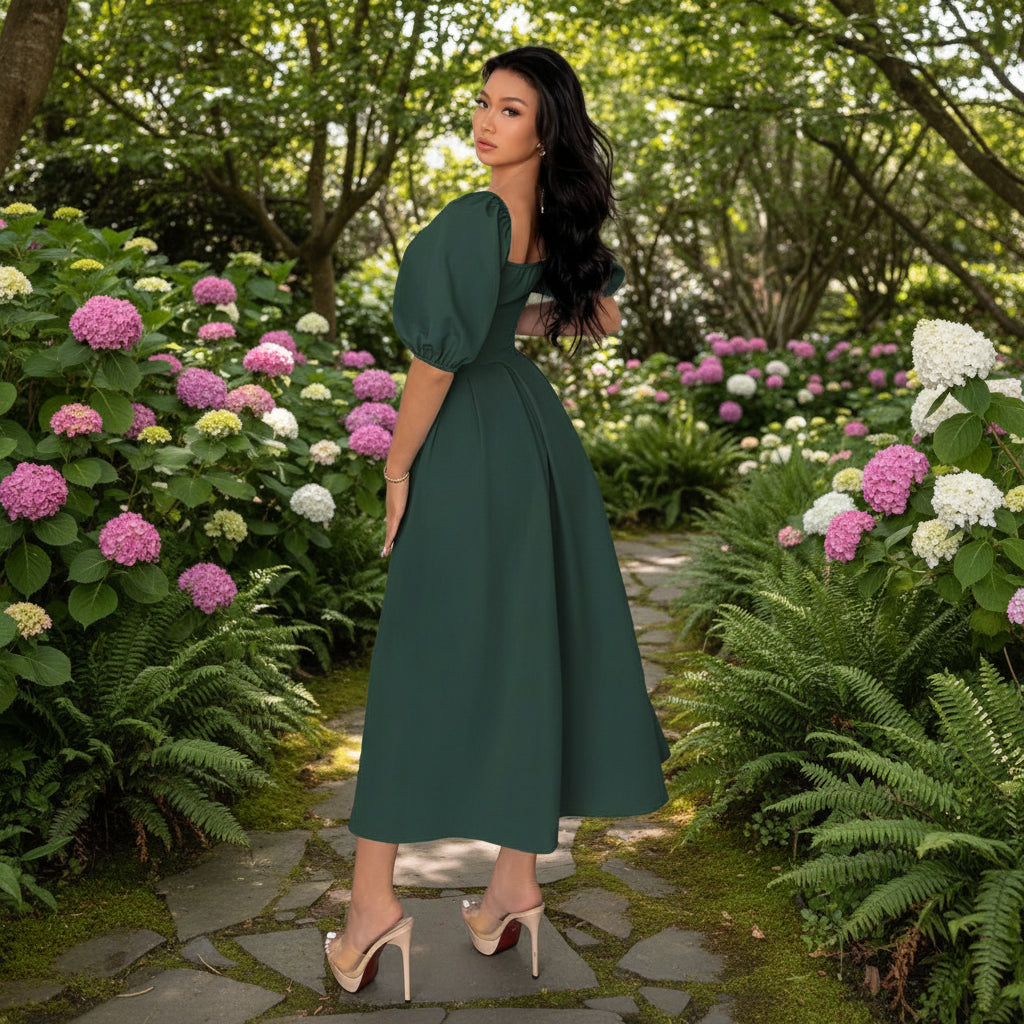 A Line Ruffle Hem Pleated Midi Dress