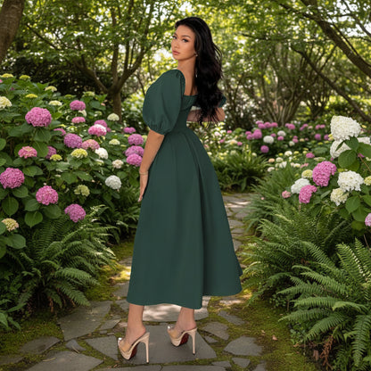 A Line Ruffle Hem Pleated Midi Dress