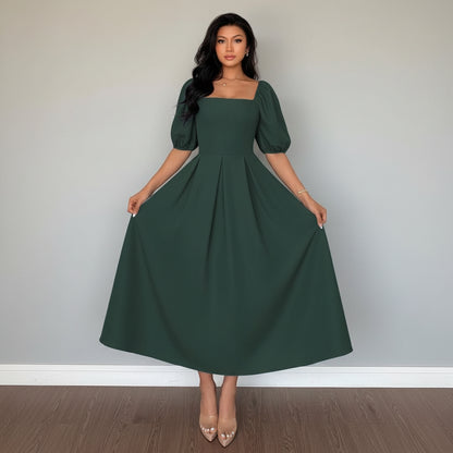 A Line Ruffle Hem Pleated Midi Dress