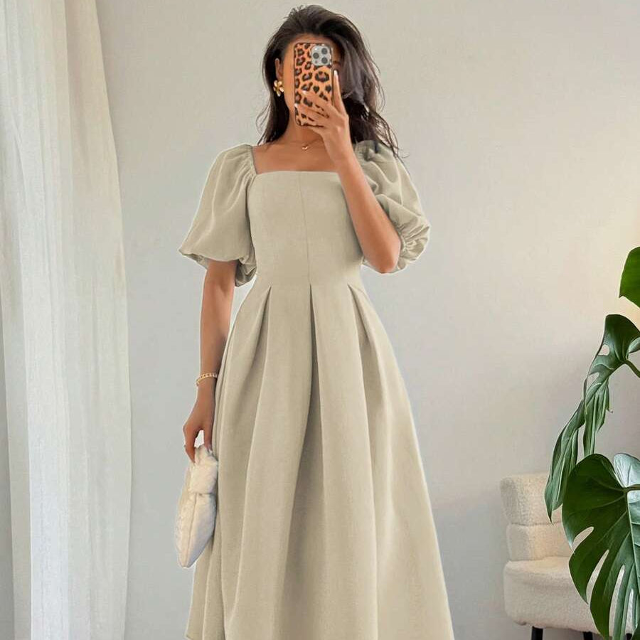 A Line Ruffle Hem Pleated Midi Dress