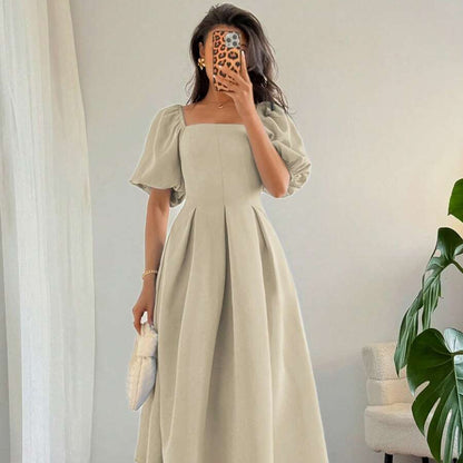 A Line Ruffle Hem Pleated Midi Dress