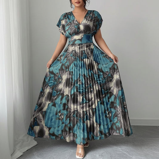 Drop Shoulder Pleated Square Neck Dresses