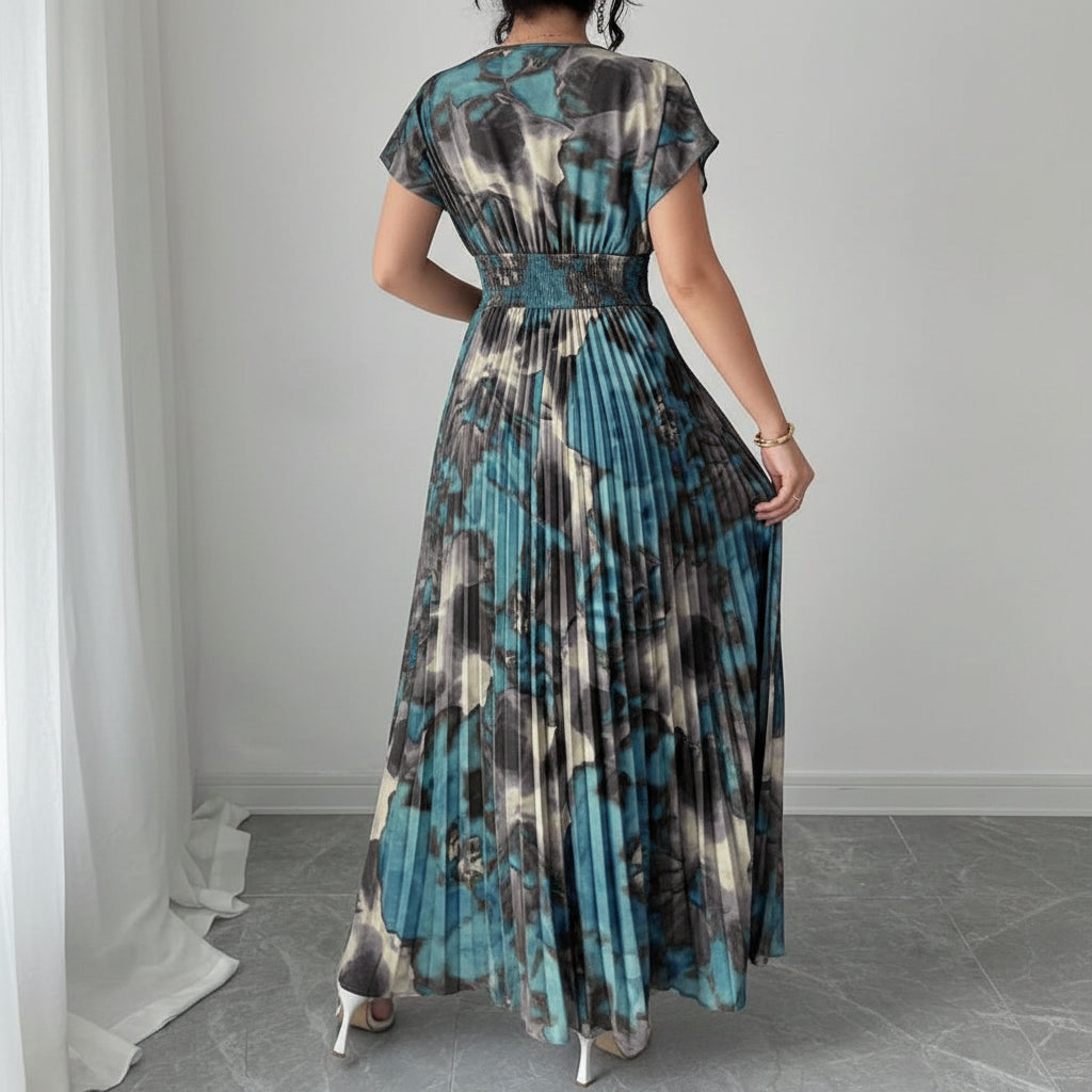 Drop Shoulder Pleated Square Neck Dresses