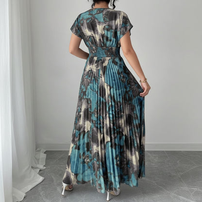 Drop Shoulder Pleated Square Neck Dresses