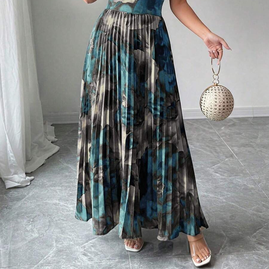 Drop Shoulder Pleated Square Neck Dresses