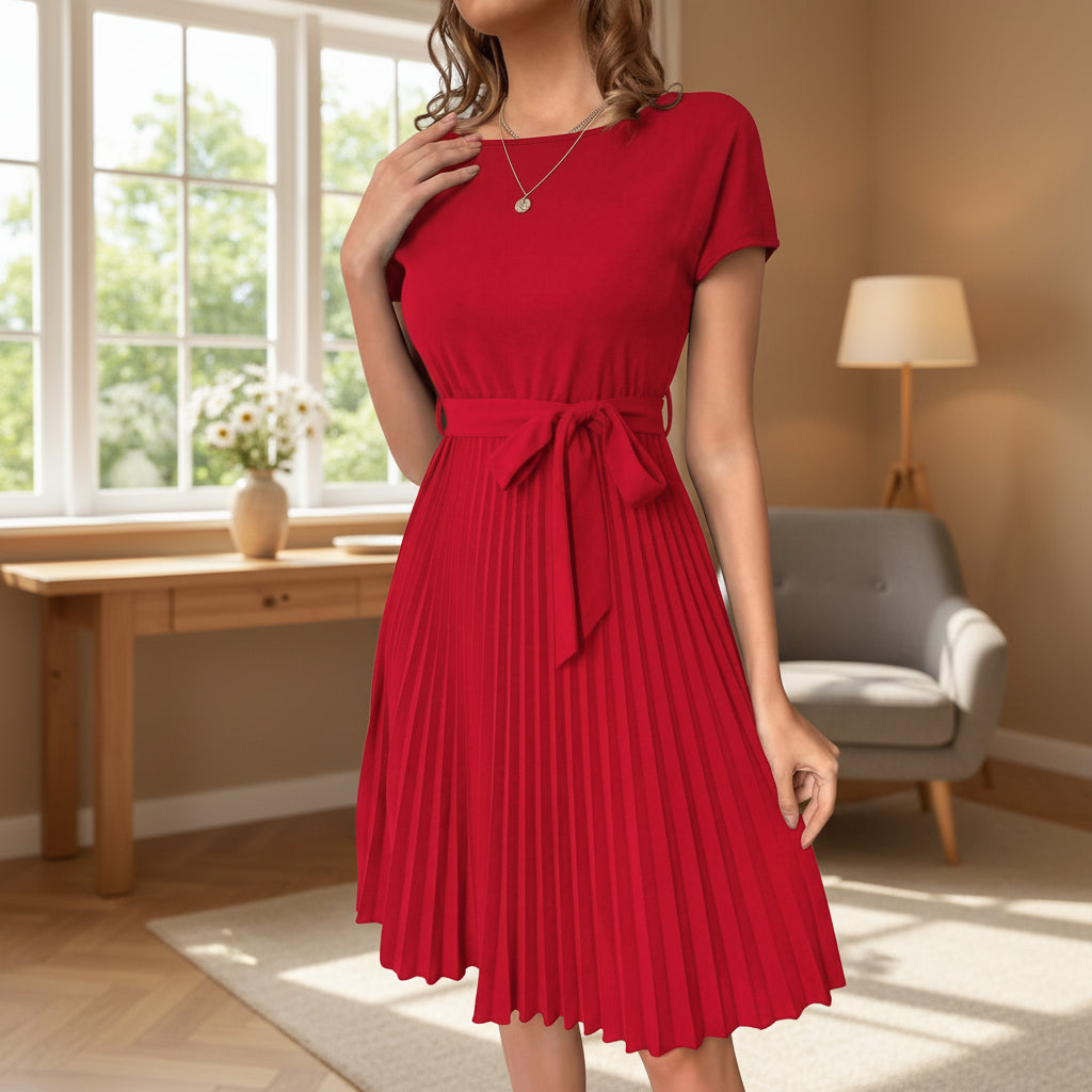 Elegant Women’s Pleated Midi Dresses with Pleated Hem