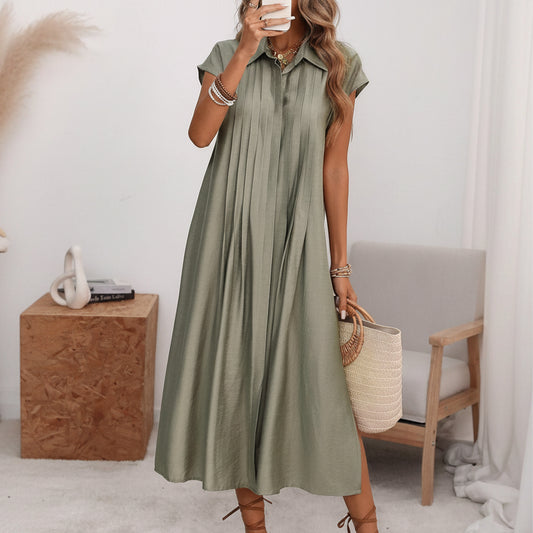 Elegant Button Down Pleated Midi Dress for Women