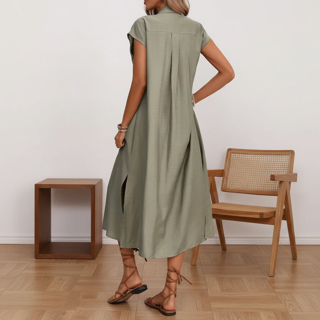 Elegant Button Down Pleated Midi Dress for Women