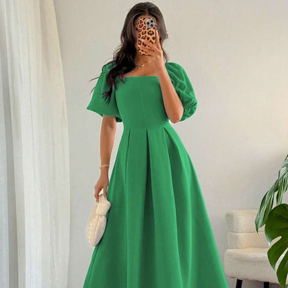 A Line Ruffle Hem Pleated Midi Dress