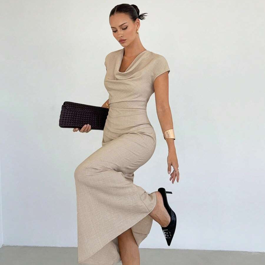 Sophisticated Pleated Square Neck Dresses