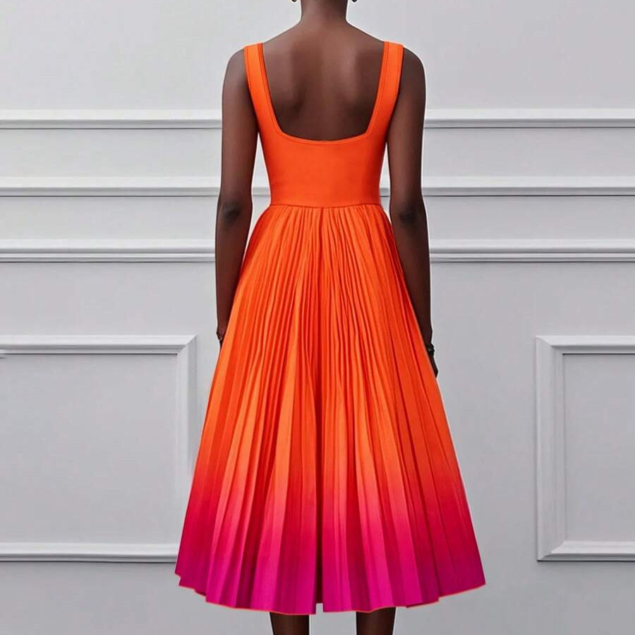 Women’s Casual Elegant Pleated Midi Evening Dress