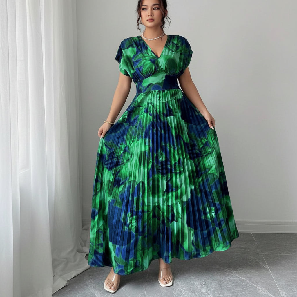 Drop Shoulder Pleated Square Neck Dresses