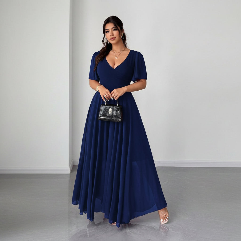 Elegant Romantic Pleated Square Neck Dresses