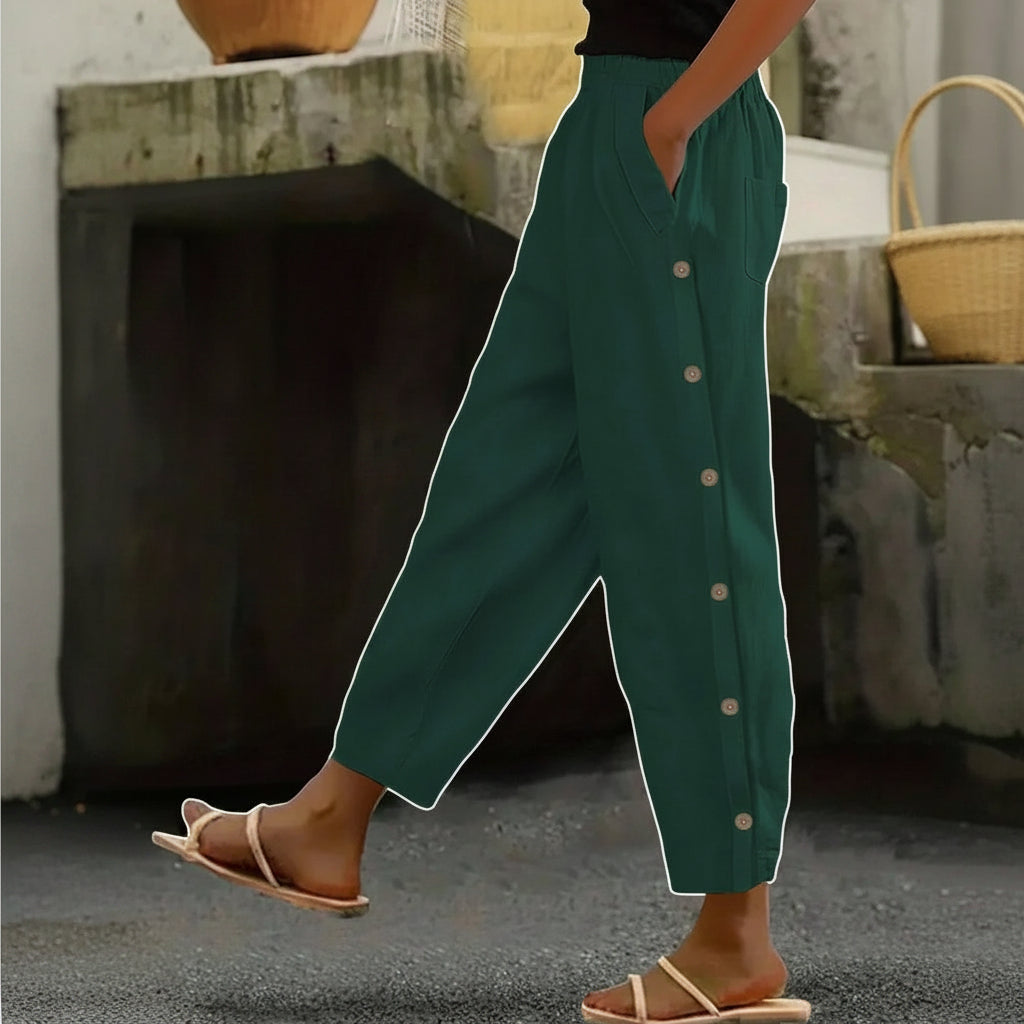 Button Detail Cropped Summer Pants