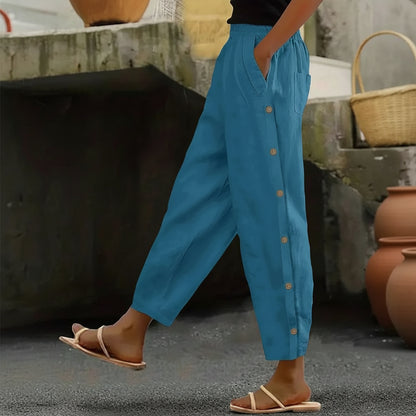 Button Detail Cropped Summer Pants