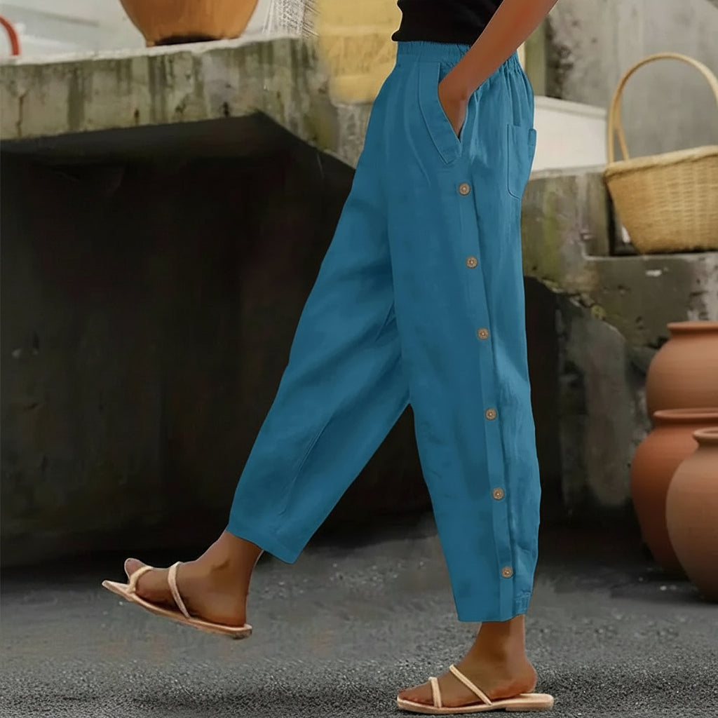 Button Detail Cropped Summer Pants