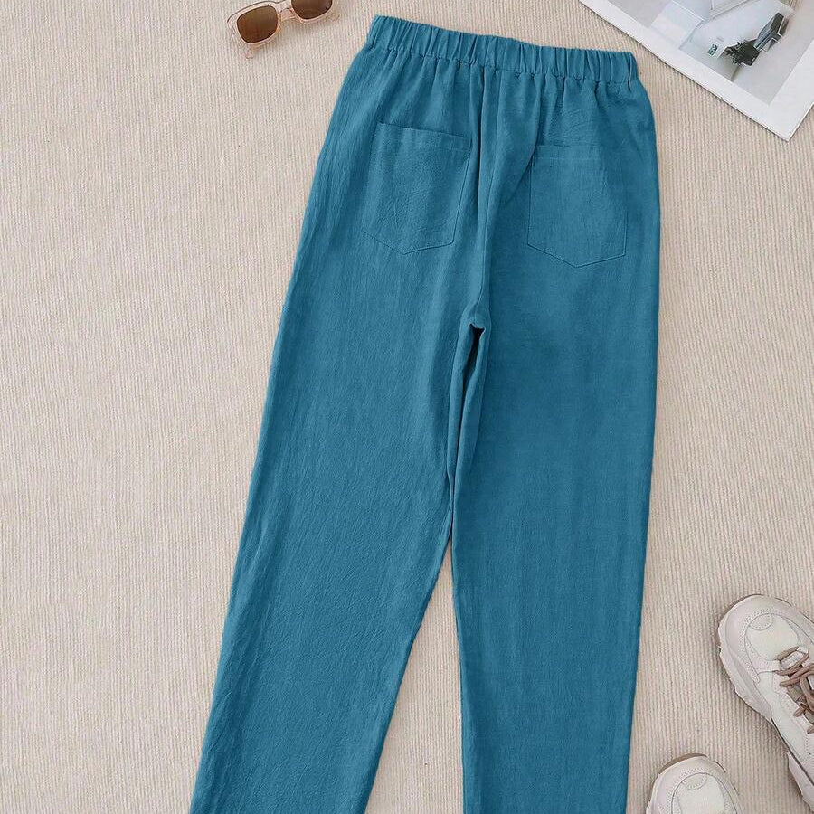Button Detail Cropped Summer Pants