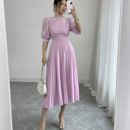 Pleated Square Neck Embroidered Dresses