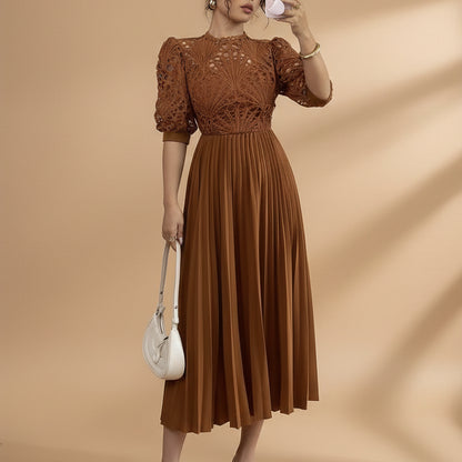 Pleated Square Neck Embroidered Dresses