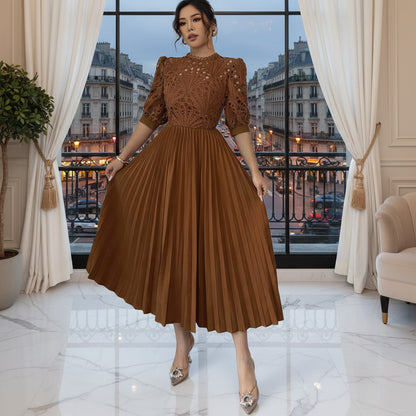 Pleated Square Neck Embroidered Dresses