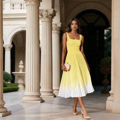Women’s Casual Elegant Pleated Midi Evening Dress