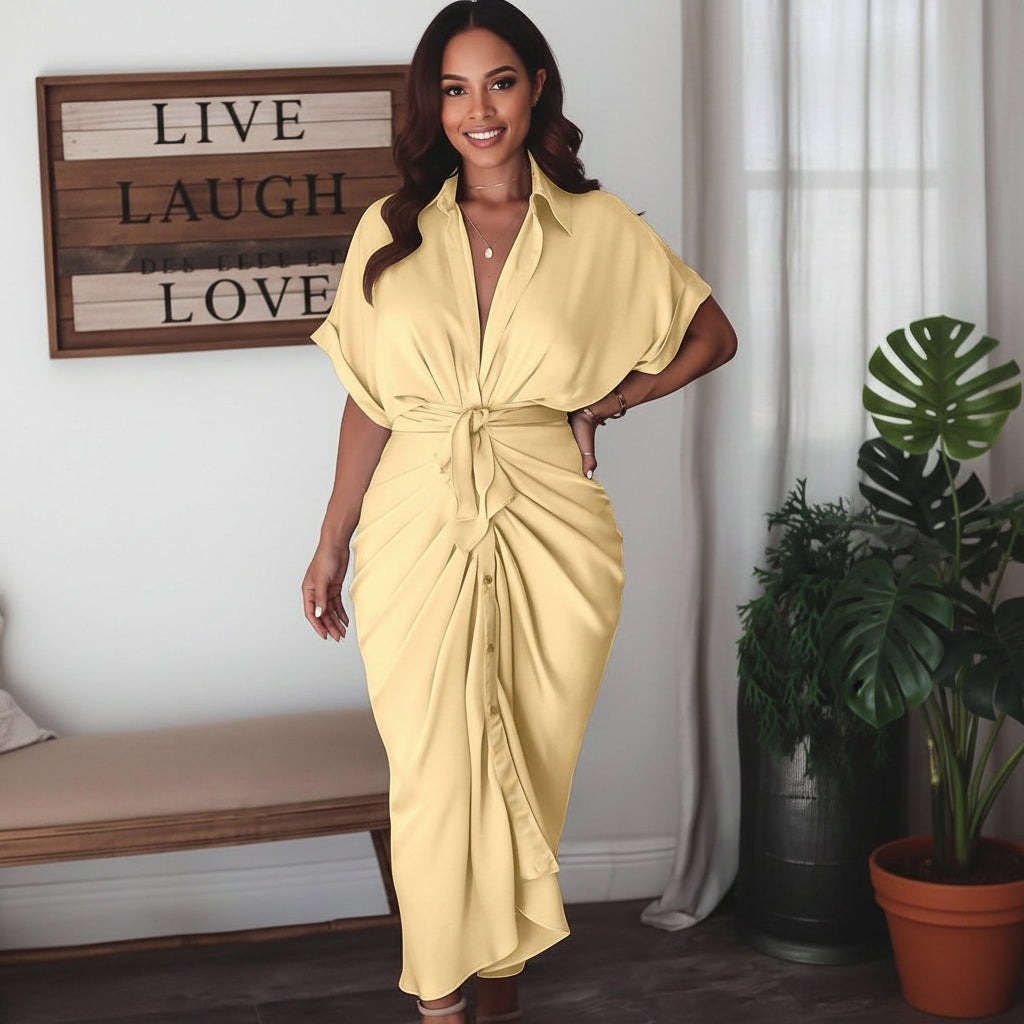 Solid Color Women’s Pleated Midi Dresses