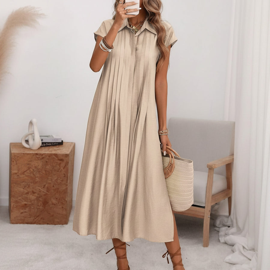 Elegant Button Down Pleated Midi Dress for Women