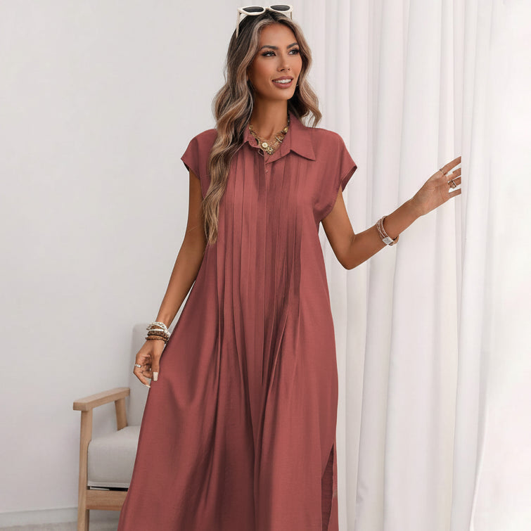 Elegant Button Down Pleated Midi Dress for Women