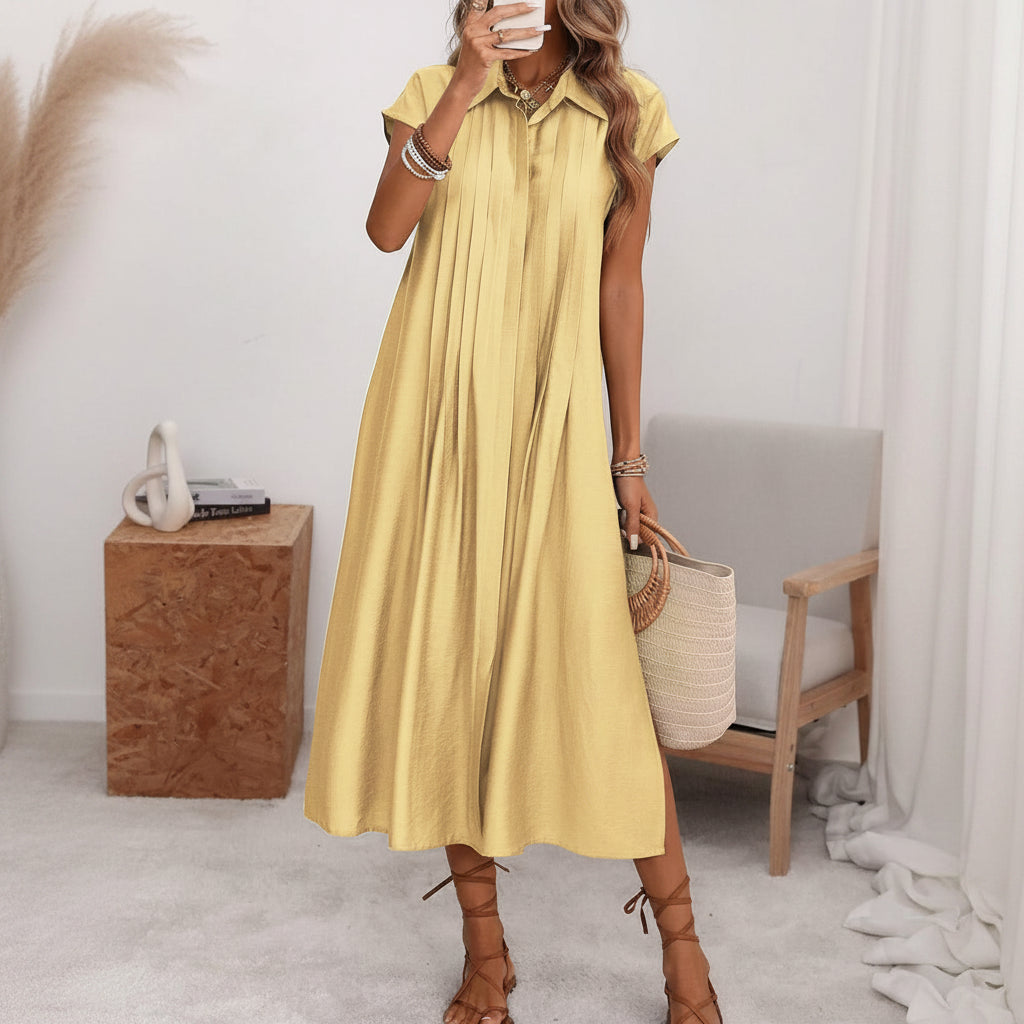 Elegant Button Down Pleated Midi Dress for Women