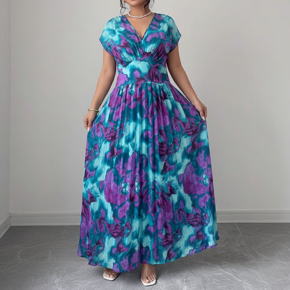 Drop Shoulder Pleated Square Neck Dresses